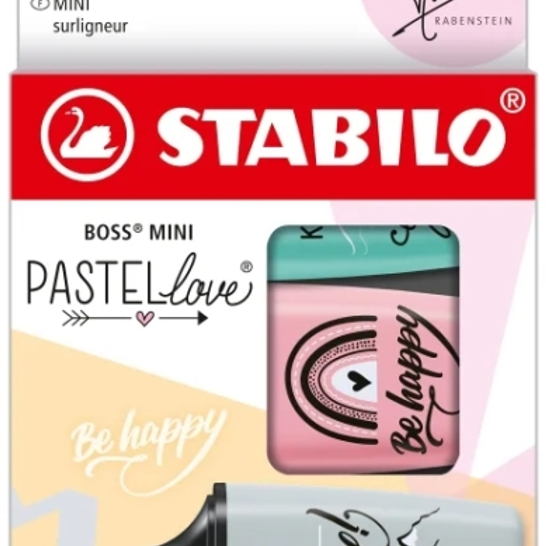 Stabilo Boss Mini Pastellove Pack de 3 Marcadores Fluorescentes - Trazo entre 2 y 5mm - Tinta con Base de Agua - Antisecado - Colores Rosa, Turquesa y 1