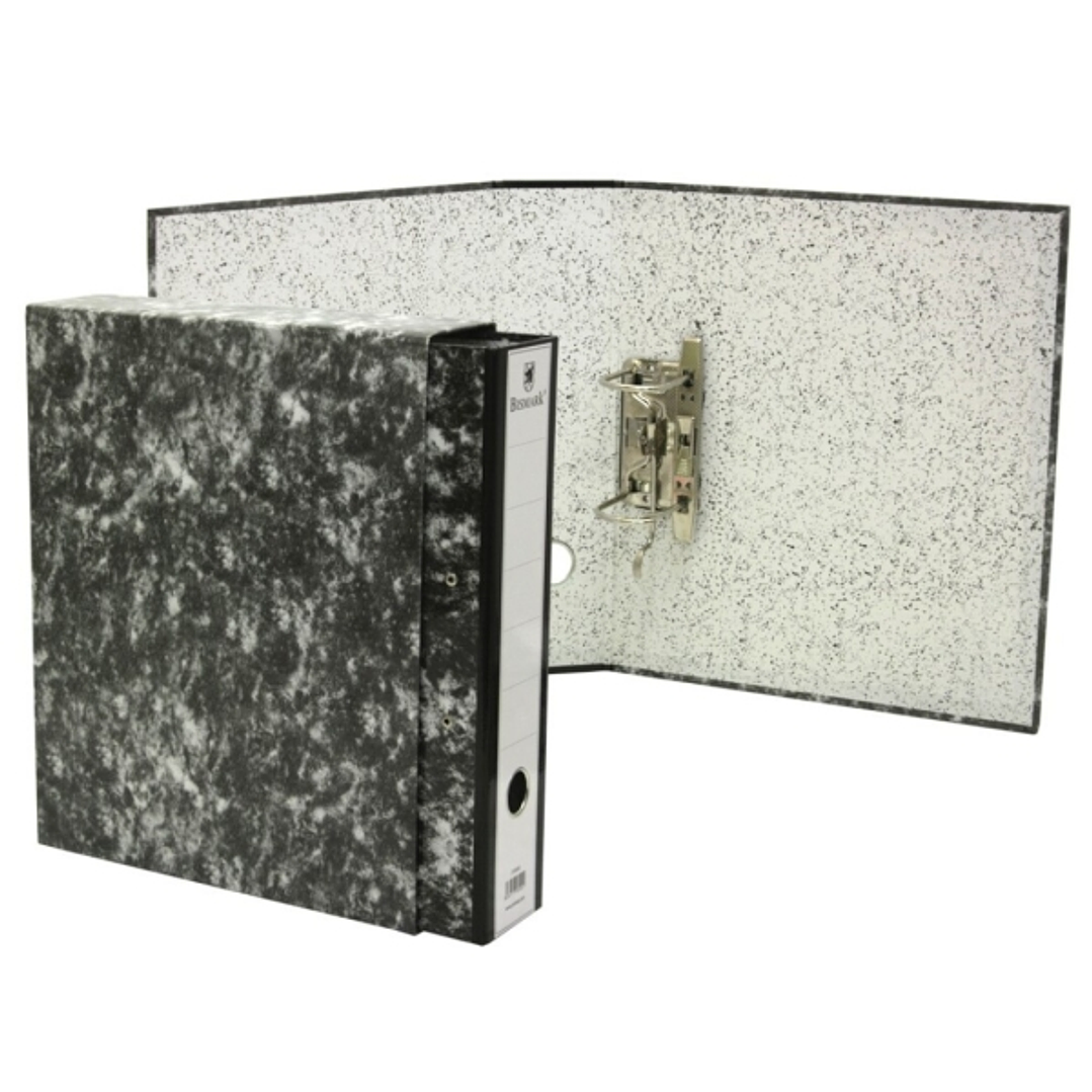 Bismark Archivador A-Z Jaspeado Folio con Funda - Lomo 75mm - Carton Forrado - Tarjetero en el Lomo - Mecanismo de Palanca - Color Negro Jaspeado 1