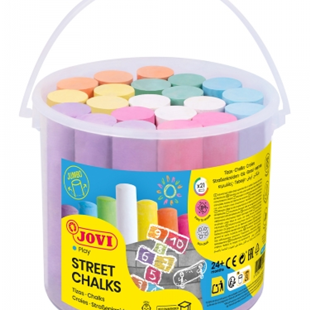 Jovi Street Chalks Bote 21 Tizas Jumbo - Especiales para Dibujar en El Suelo - Tizas Redondas - Facil Eliminacion con Agua - Poco Resto de Polvo en La 1