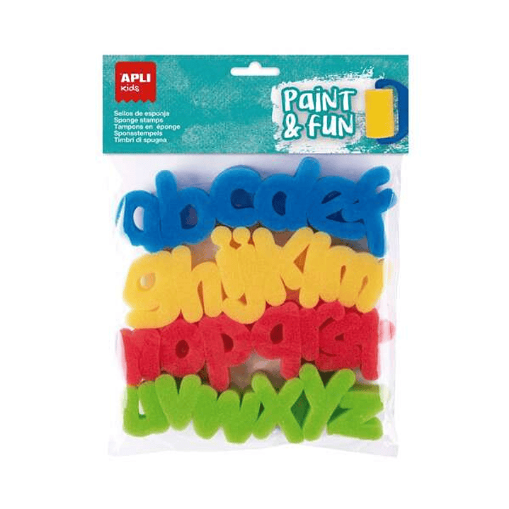 Apli Kids Paint & Fun Pack de 26 Sellos de Esponja Modelo abc para Estampacion - Formas de Letras Minisculas - Colores Surtidos 1
