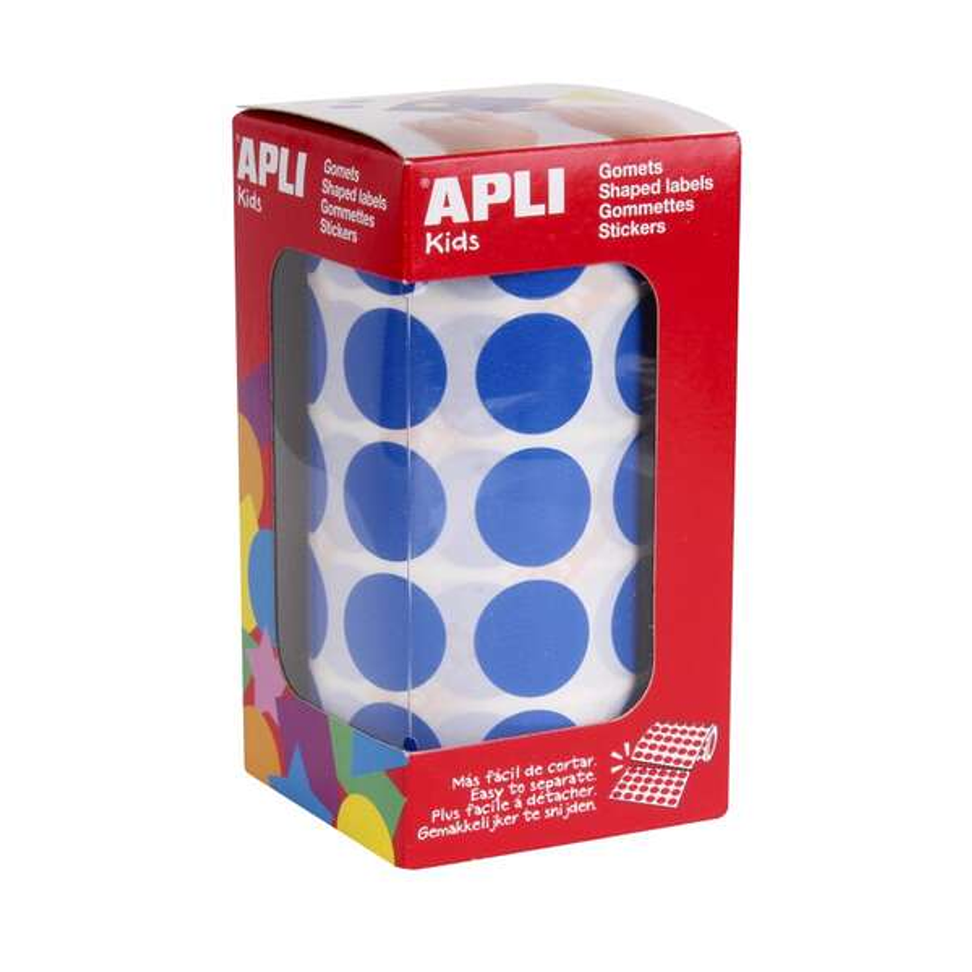 Apli Rollo de 1770 Gomets Redondos Azules - Ø 20mm - Adhesivo Permanente - Desarrolla Habilidades y Capacidades en Niños 1