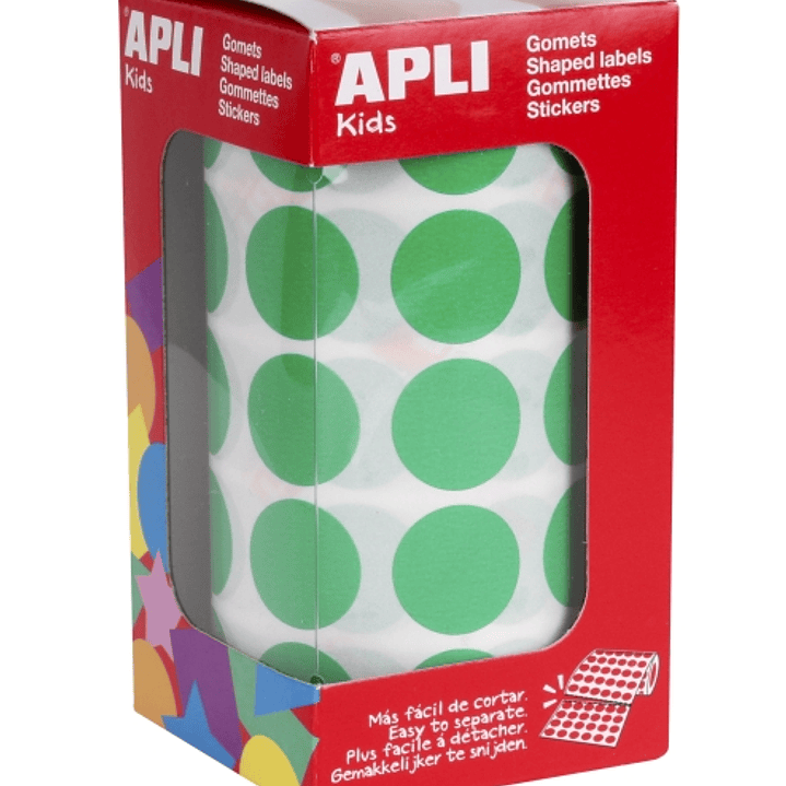 Apli Rollo de 1.770 Gomets Redondos Ø 20mm - Adhesivo Permanente con Base de Agua - Libre de Disolventes - Color Verde 1