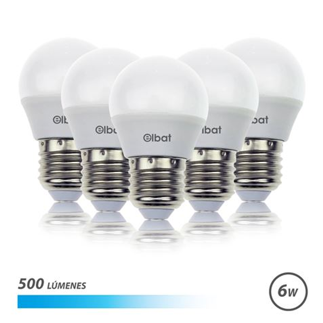 Elbat Pack 5 Bombillas LED G45 - 6W - 500Lm - E27 - Luz Fria - Color Blanco 1