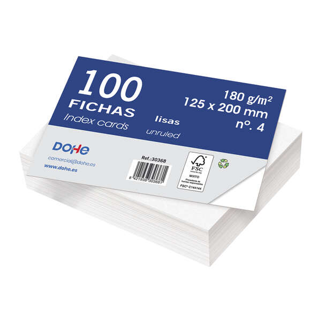 Dohe Fichas de Cartulina Offset Blanca - 180g - Paquete de 100 Unidades - Lisas 1