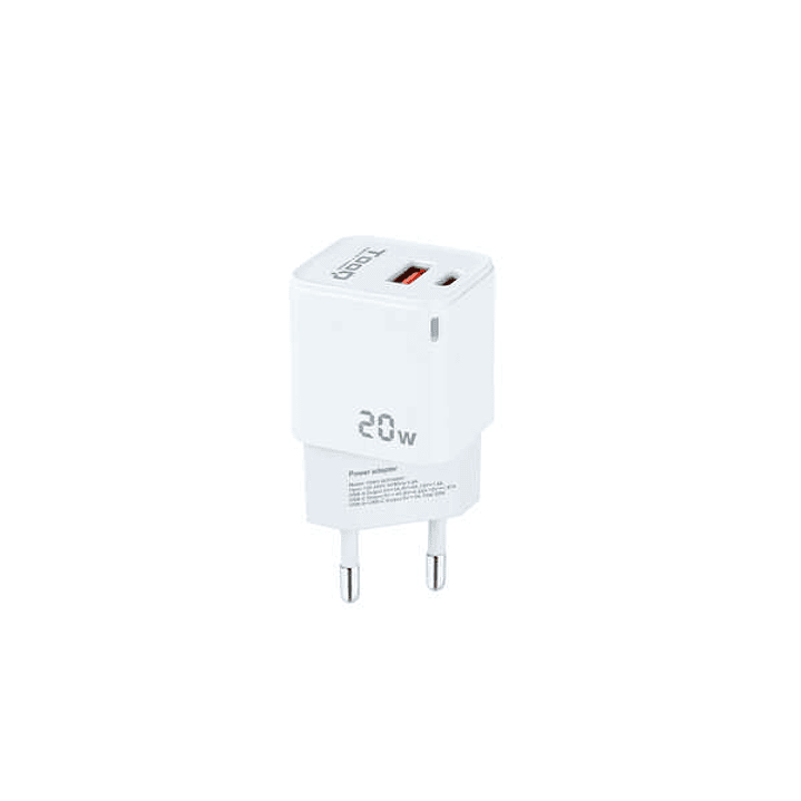 Tooq Cargador de Pared USB-C/PD + USB-A/QC 20W - Color Blanco 1
