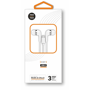 TechOneTech ear Tech Hop Auriculares Intraurales USB-C - Microfono Integrado - Cable de 1.20m - Blanco