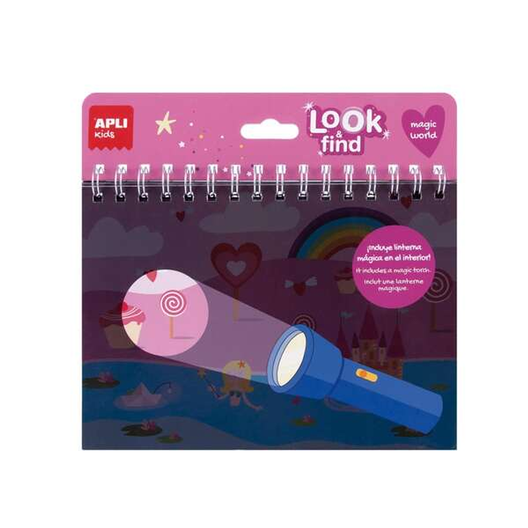 Apli Look & Find Mundo Magico Bloc de 6 Laminas para Buscar Objetos con Linterna Magica 1