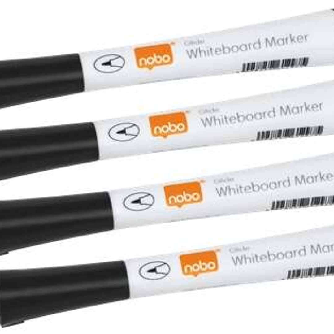 Nobo Gilde Pack de 4 Rotuladores para Pizarra Blanca - Punta Fina 1mm - Tinta con Poco Olor - Color Negro 1