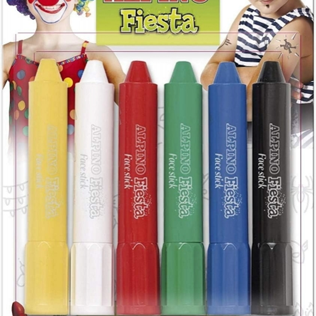 Alpino Fiesta Face Stick Pack con 6 Barritas de Pintura Facial - Sistema Retractil Giratorio - Se Lava con Agua - Testado Dermatologicamente 1