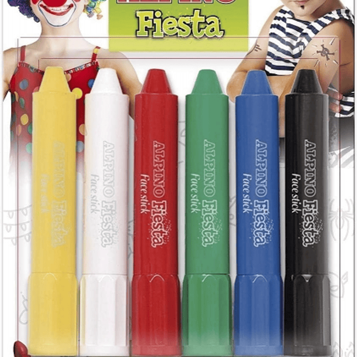 Alpino Fiesta Face Stick Pack con 6 Barritas de Pintura Facial - Sistema Retractil Giratorio - Se Lava con Agua - Testado Dermatologicamente 1