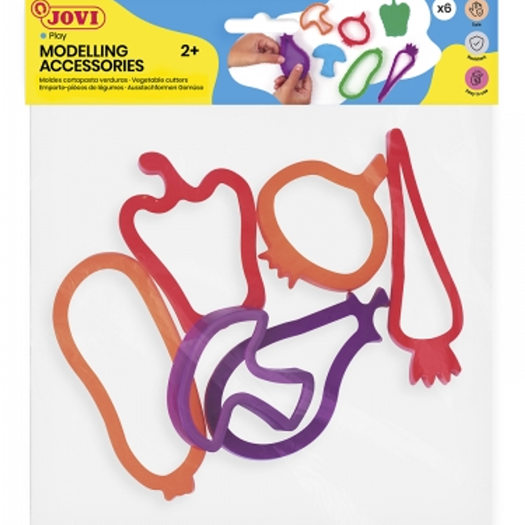 Jovi Modelling Accessories Bolsa Colgable con 6 Moldes de Corte Vegetales - Moldes de Plastico para Plastilina - Formas de Verduras - Color Surtido 1