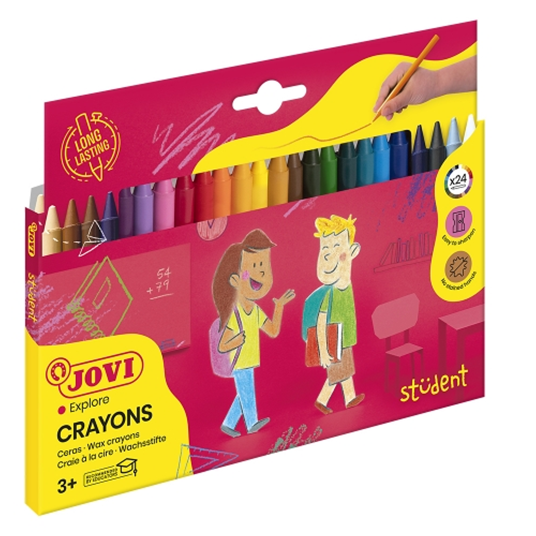 Jovi Crayons Student Estuche de 24 Ceras - Resistentes - No Manchan - Agradables de Rayar - Acabado Brillante - Gran Duracion - Mezclables - Color Sur 1