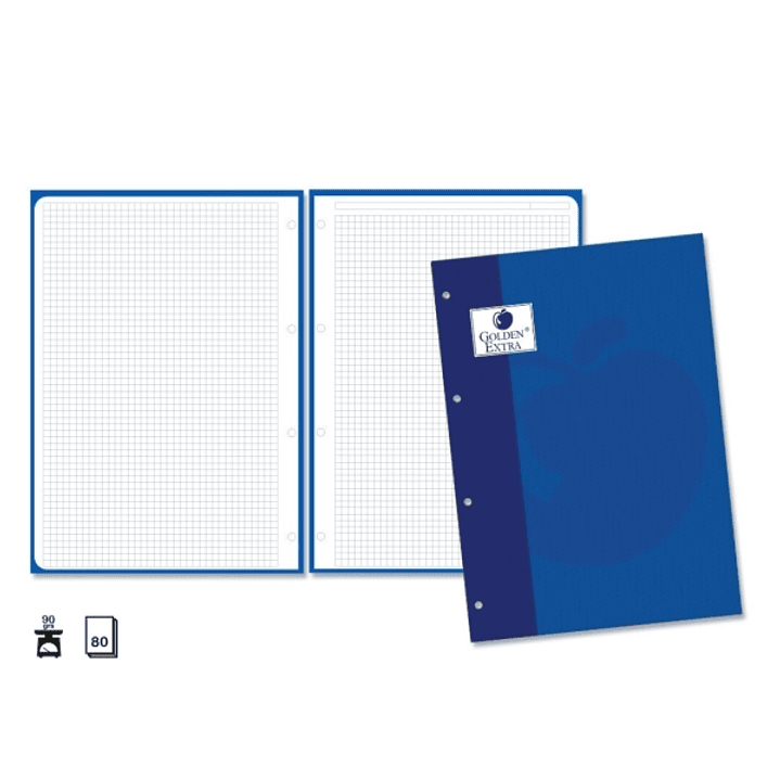 Golden Extra Recambio de 80 Hojas 90gr Cuadricula 4x4 - Formato A4 - 4 Taladros y Banda de Color Azul 1