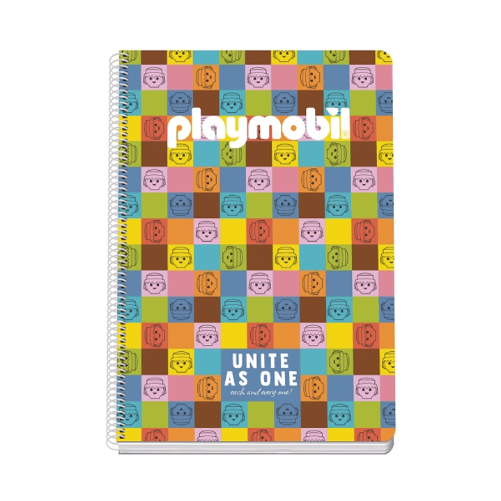 Dohe Playmobil Unite As One Cuaderno Espiral Folio 80 Hojas Cuadricula 4mm con Margen - Tapa Rigida Impresa a todo Color y Plastificada en Brillo - Gu 1