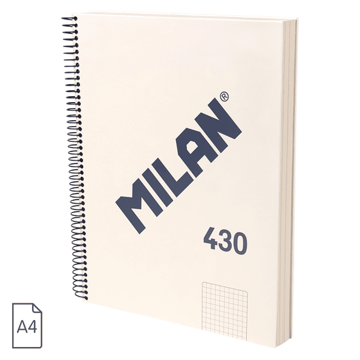 Milan 430 Since 1918 Cuaderno A4 con Espiral - Cuadricula 5x5mm - 120 Hojas de 95g - Tapa Dura - Color Beige 1