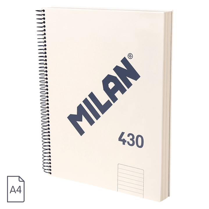 Milan 430 Since 1918 Cuaderno A4 con Espiral - Papel a Lineas de 7mm - 120 Hojas de 95g - Tapa Dura - Color Beige 1
