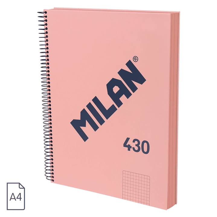 Milan 430 Since 1918 Cuaderno A4 con Espiral - Cuadricula 5x5mm - 120 Hojas de 95g - Tapa Dura - Color Rosa 1