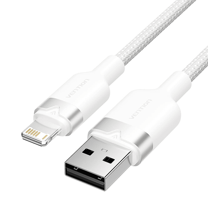Vention Cable USB-A a Lightning 2.4A - 2m - Trenzado - Color Blanco 1