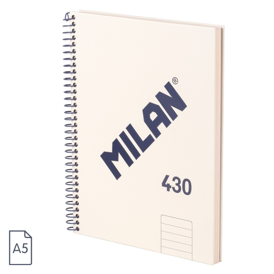 Milan 430 Since 1918 Cuaderno A5 con Espiral - Papel a Lineas de 7mm - 80 Hojas de 95g - Tapa Dura - Color Beige 1