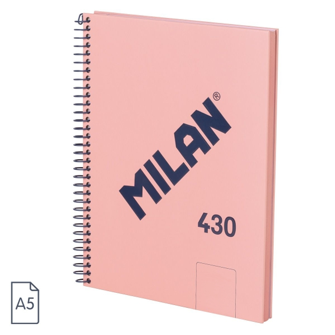 Milan 430 Since 1918 Cuaderno A5 con Espiral - Hojas Blancas - 80 Hojas de 95g - Tapa Dura - Color Rosa 1
