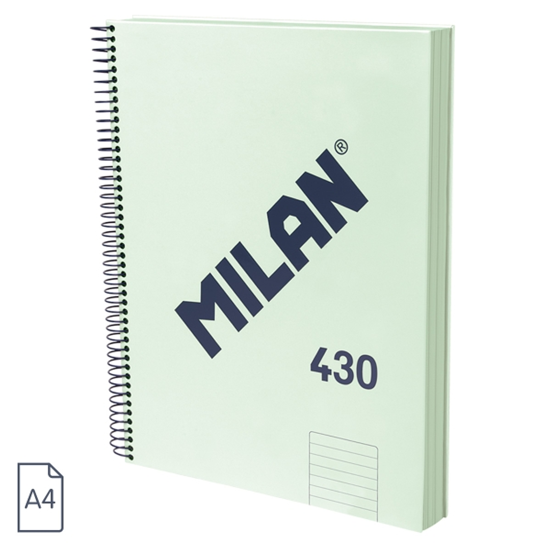 Milan 430 Since 1918 Cuaderno A4 con Espiral - Papel a Lineas de 7mm - 120 Hojas de 95g - Tapa Dura - Color Menta 1