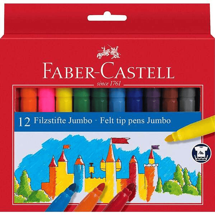 Faber-Castell Jumbo Pack de 12 Rotuladores Punta Gruesa - Tinta con Base de Agua Lavable - Colores Surtidos 1