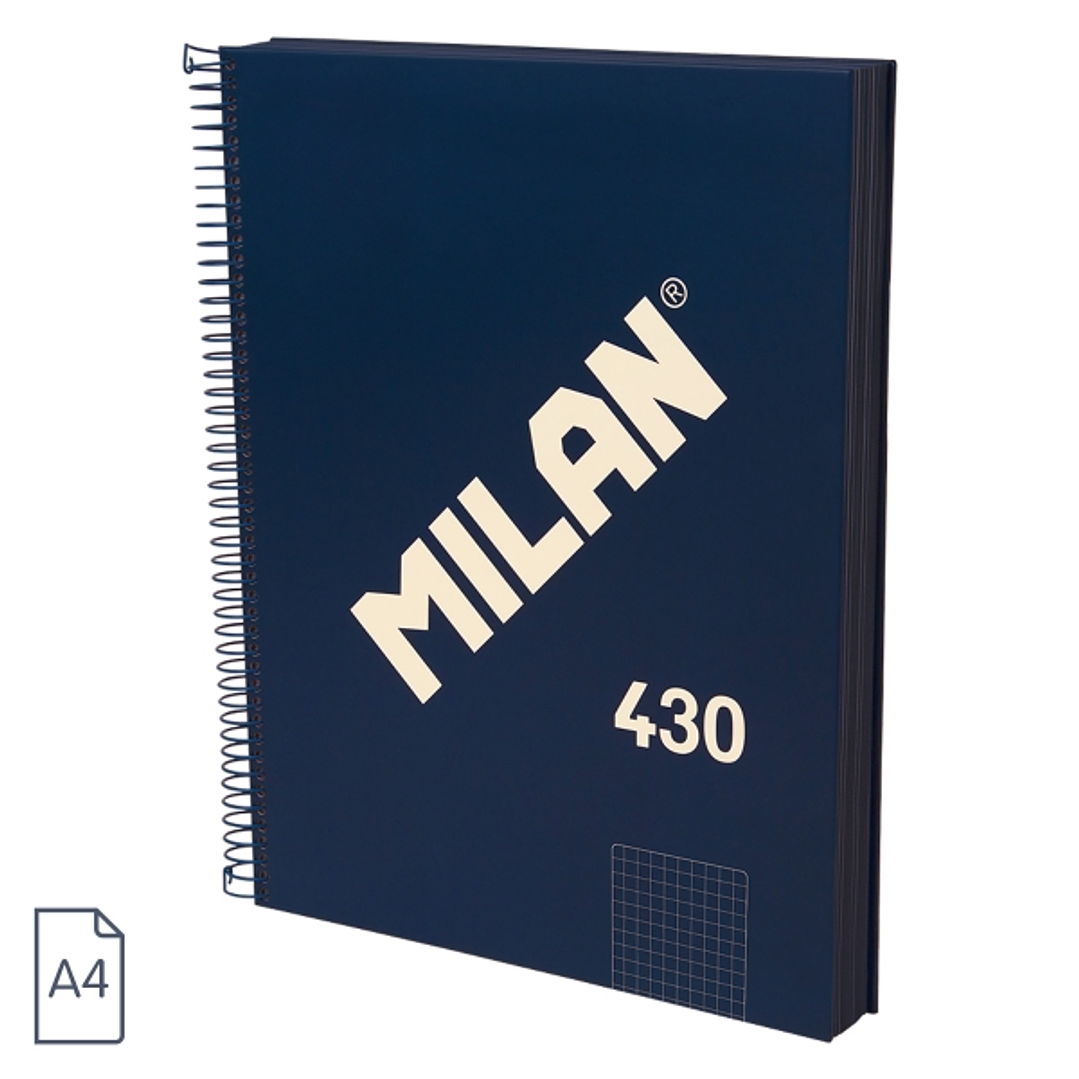 Milan 430 Since 1918 Cuaderno A4 con Espiral - Cuadricula 5x5mm - 120 Hojas de 95g - Tapa Dura - Color Azul 1