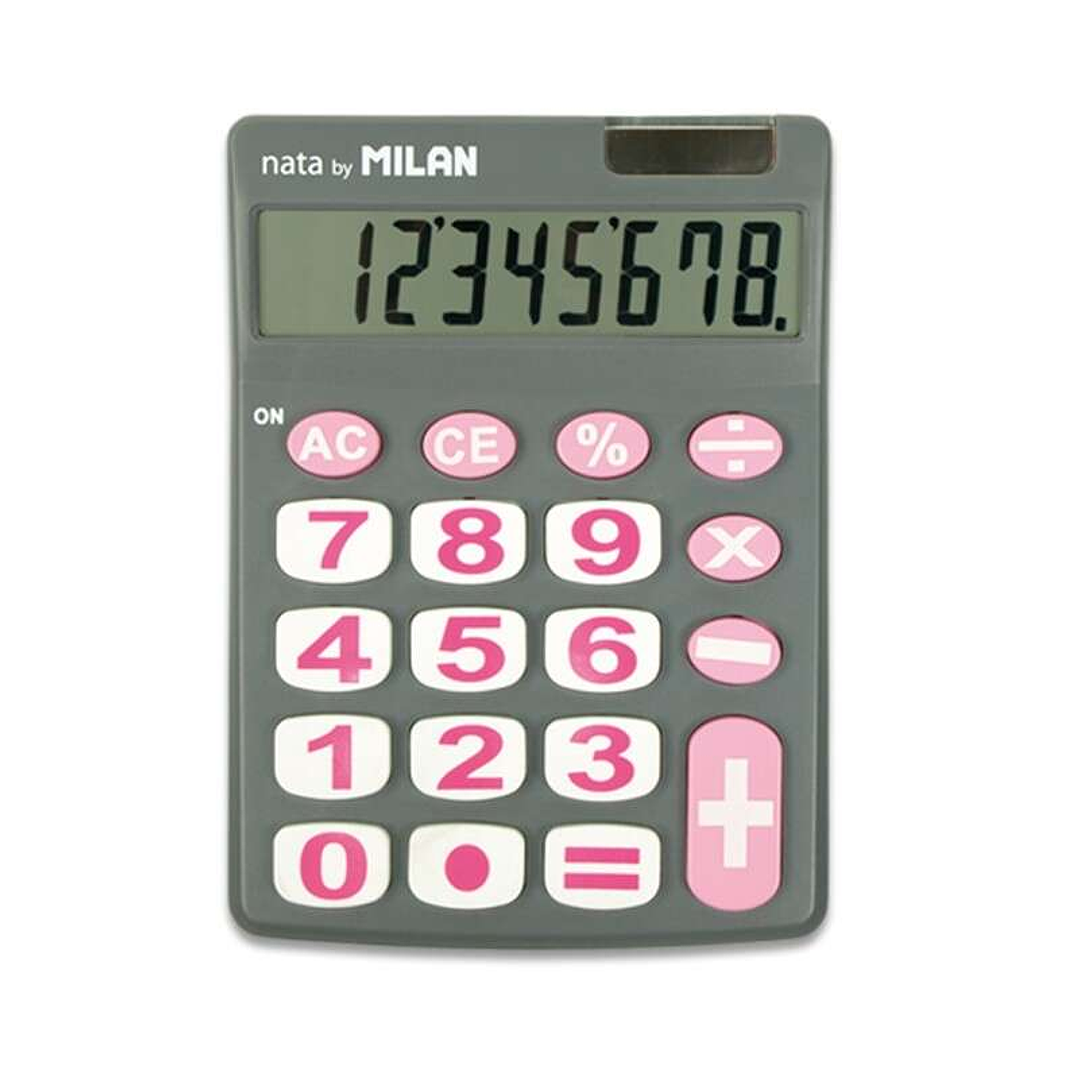 Milan Nata Calculadora de Sobremesa 8 Digitos - Teclas Grandes - Apagado Automatico - Color Gris y Rosa 1