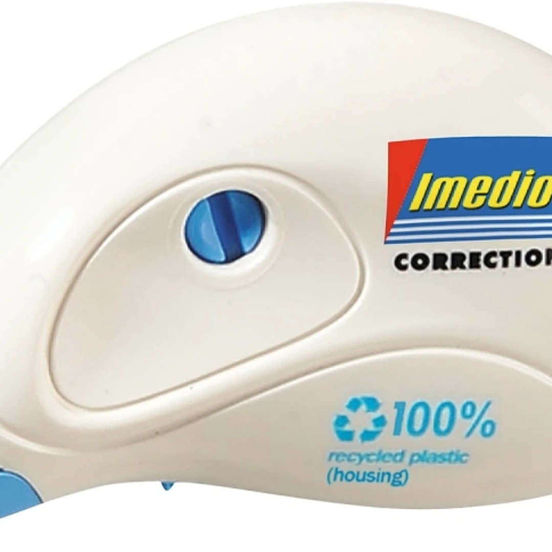 Imedio Roller Compact Cinta Correctora 5mm x 10m - Rapido, Limpio y Preciso - Sin Disolventes - Control de Nivel de Cinta - Tensor de Cinta - Carcasa  1