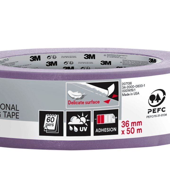 3M Cinta de Enmascarar para Superficies Delicadas - 36mm x 50m - 70% PEFC - Color Lavanda 1