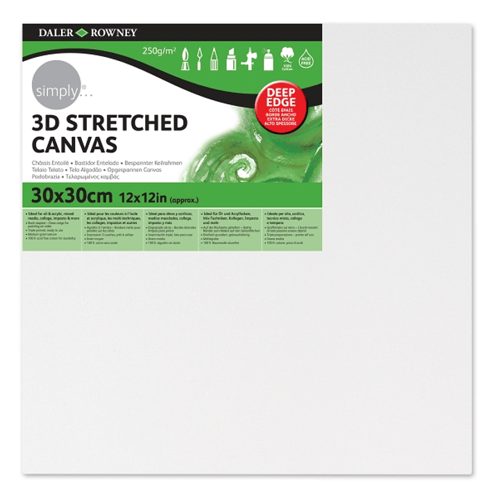 Daler Rowney Simply Bastidor Entelado 3D - 30x30cm - Imprimacion Triple - Grano Medio - 100% Algodon sin Acido - 250g - Color Blanco 1
