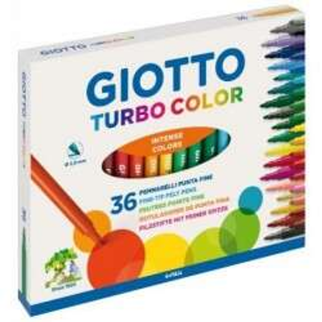 Giotto Turbo Color Pack de 36 Rotuladores - Punta Fina 2.8 mm. - Tinta al Agua - Lavable - Colores Surtidos 1