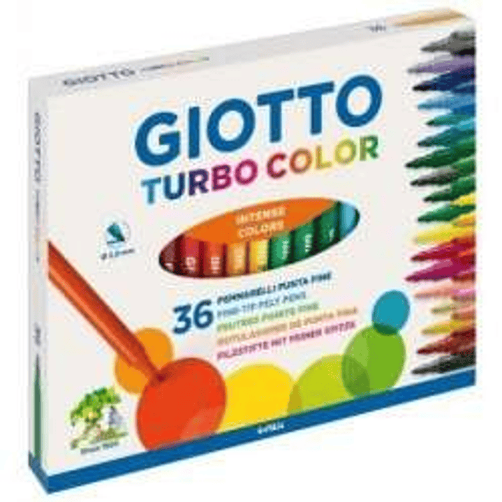 Giotto Turbo Color Pack de 36 Rotuladores - Punta Fina 2.8 mm. - Tinta al Agua - Lavable - Colores Surtidos 1