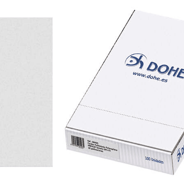 Dohe Caja de 100 Fundas Multitaladro Premium 80 Micras A4 - 16 Perforaciones - Polipropileno Rugoso - Transparentes 1