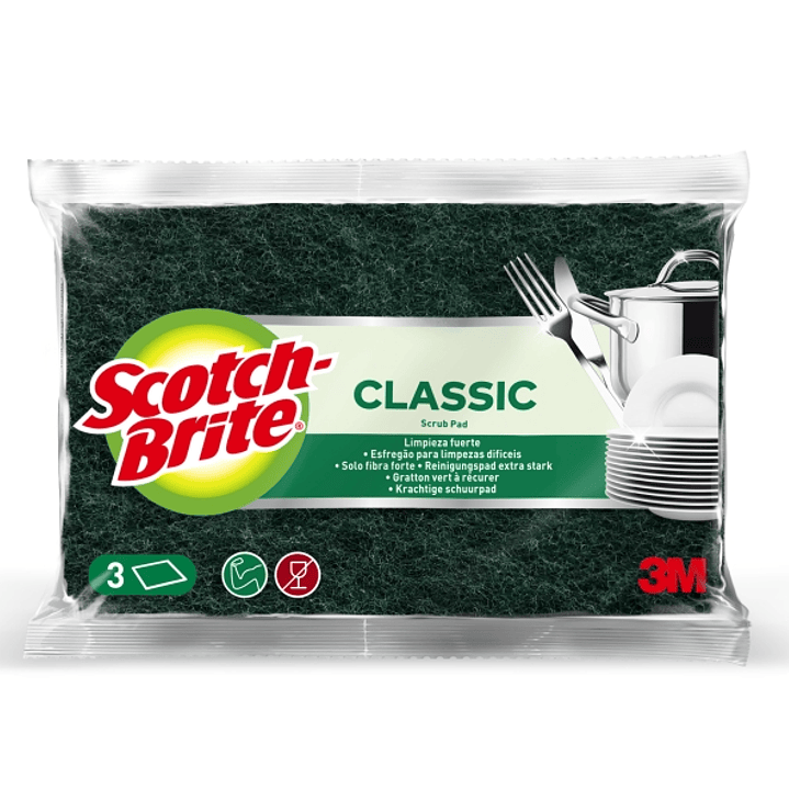 Scotch-Brite Classic Pack de 3 Estropajos de Cocina - Color Verde Oscuro 1