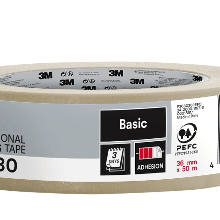 3M Cinta de Enmascarar Profesional - 36mm x 50m - 70% PEFC - Color Blanco 1