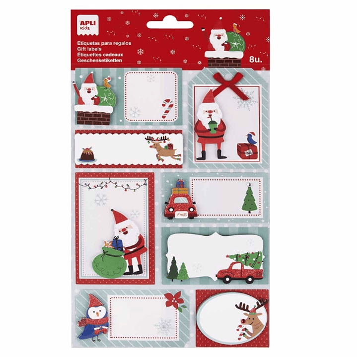 Apli Pack de 8 Etiquetas Adhesivas Navideñas para Regalos - Tamaños y Diseños Surtidos - Espacio para Escribir 1