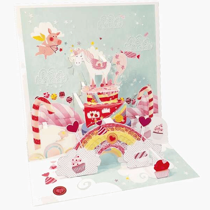 Pictura Tarjeta 3D Pop-Up Unicornio - 16x16cm - Tematica Unicornio - Embolsada Individualmente - Incluido Sobre Blanco - Papel con Certificacion FSC 1