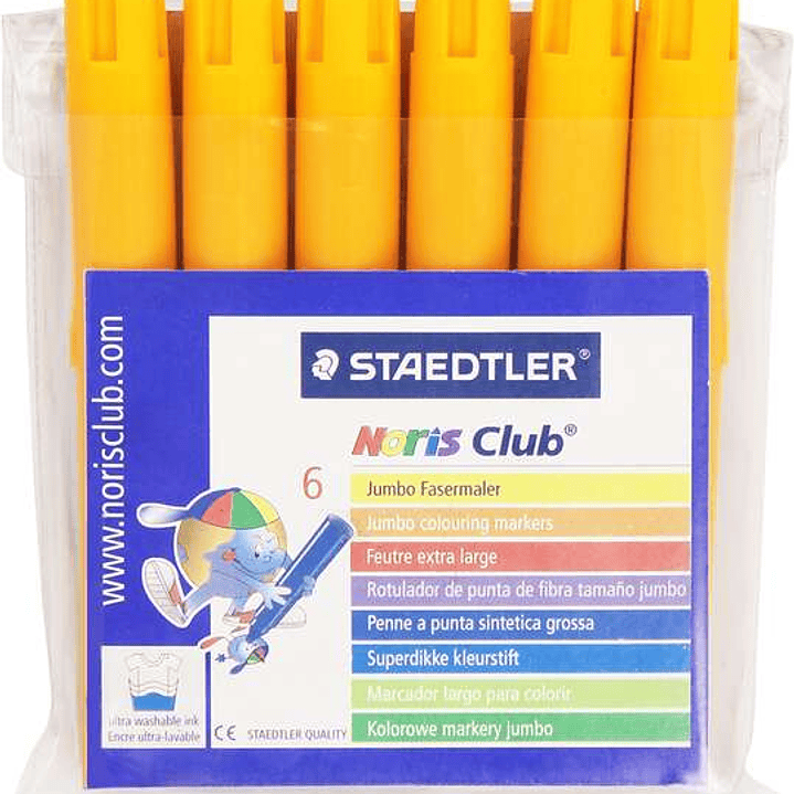 Staedtler Noris Watercolour 340 Pack de 6 Rotuladores de Gran Tamaño - Trazo 3mm Aprox - Lavable Facilmente - Tinta Base de Agua - Color Amarillo 1