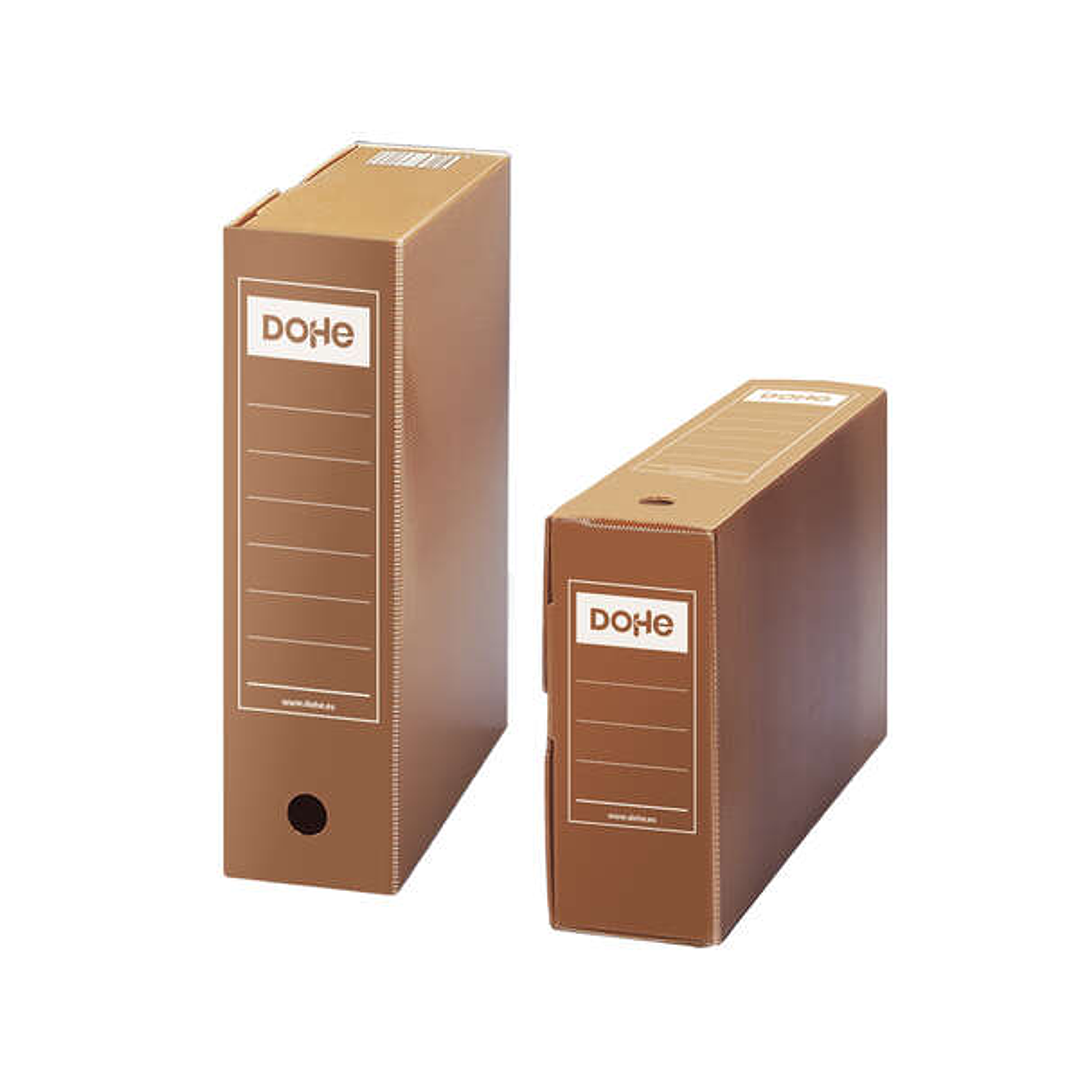 Dohe Caja de Archivo Definitivo Polipropileno Acanalado Lomo 100mm - Tamaño Folio - Utilizable en Horizontal y Vertical - Facil Montaje - Color Marron 1