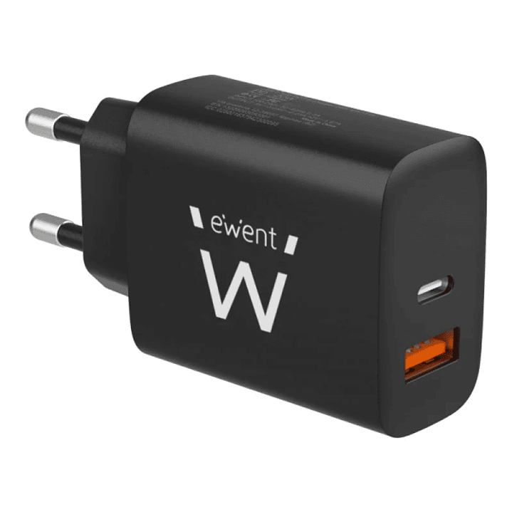 Ewent Cargador de Pared USB-C/PD + USB-A/QC 20W - Color Negro 1