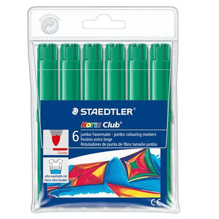 Staedtler Noris Watercolour 340 Pack de 6 Rotuladores de Gran Tamaño - Trazo 3mm Aprox - Lavable Facilmente - Tinta Base de Agua - Color Verde 1