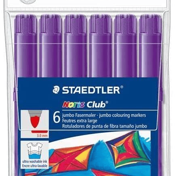 Staedtler Noris Watercolour 340 Pack de 6 Rotuladores de Gran Tamaño - Trazo 3mm Aprox - Lavable Facilmente - Tinta Base de Agua - Color Violeta 1