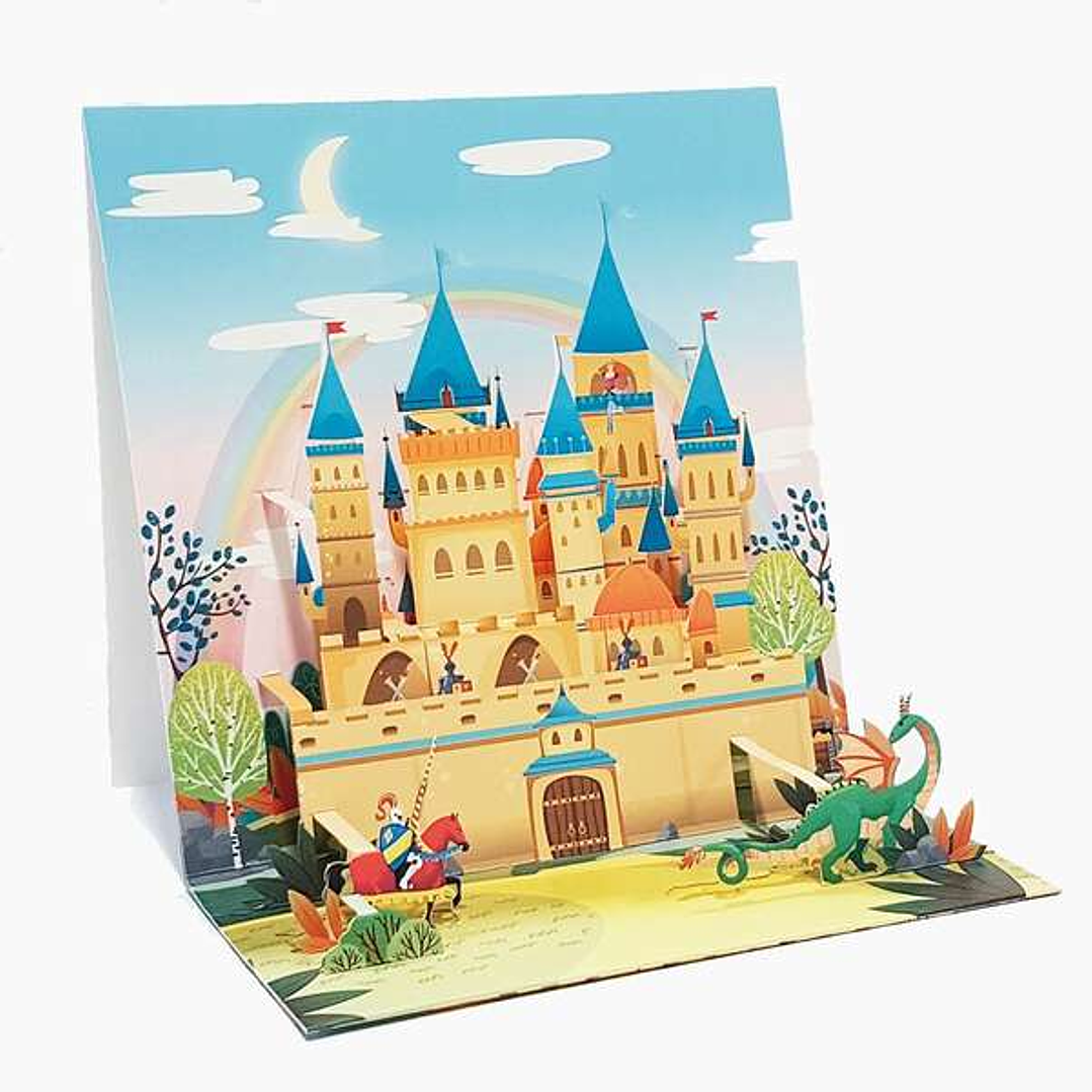 Pictura Tarjeta 3D Pop-Up - 16x16cm - Tematica Medieval - Embolsada Individualmente - Incluye Sobre Blanco - Papel con Certificacion FSC 1