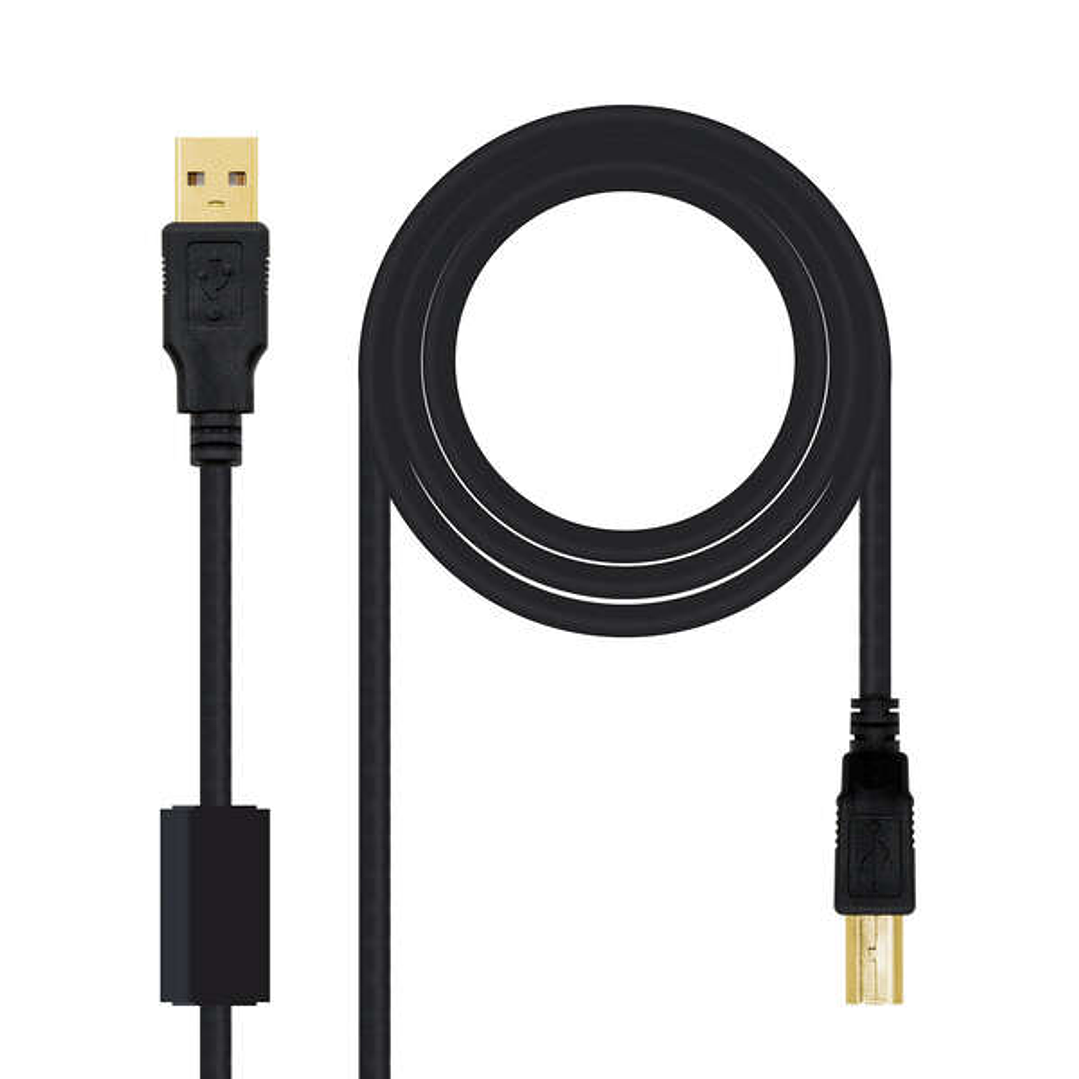 Nanocable Cable de Impresora con Ferrita USB-B 2.0 Macho a USB-A Macho 3m 1