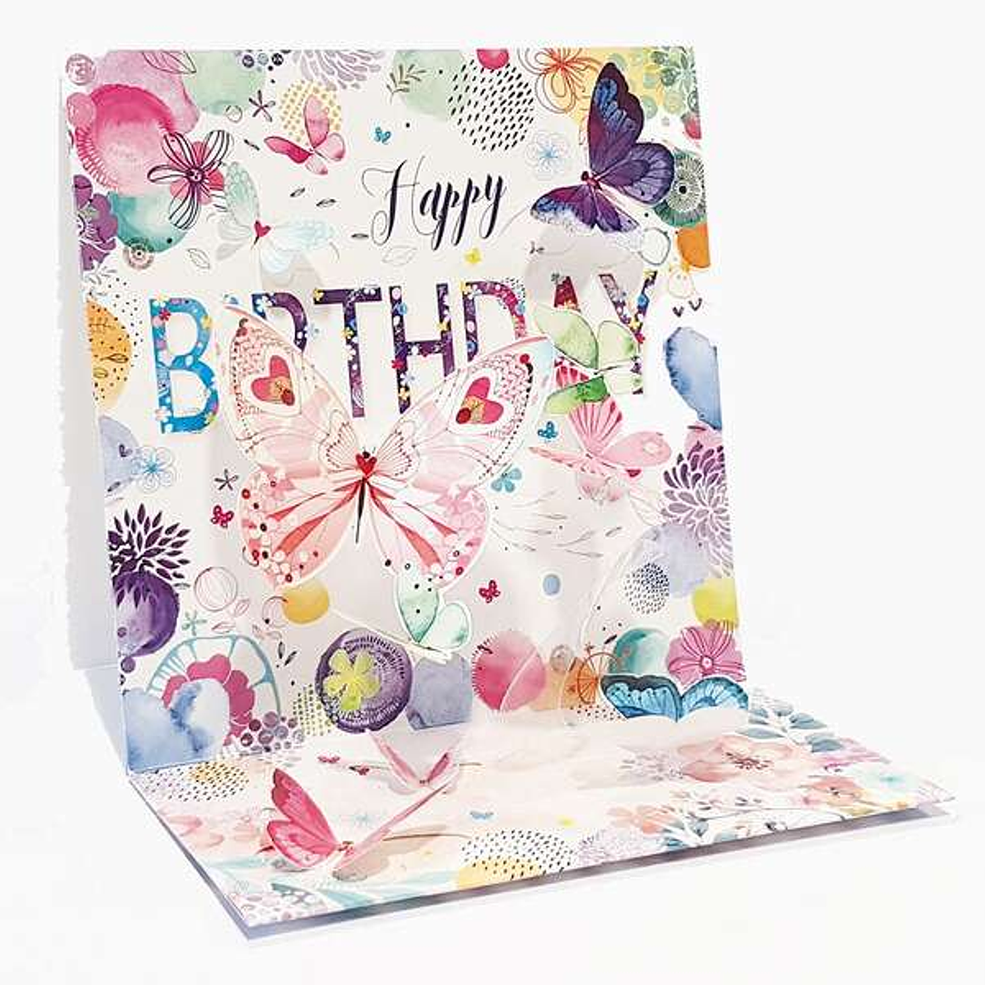 Pictura Tarjeta 3D Pop-Up Mariposas - 16x16cm - Tematica de Mariposas - Embolsada Individualmente - Incluido Sobre Blanco - Papel con Certificacion FS 1