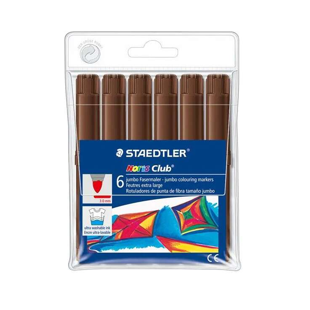 Staedtler Noris Watercolour 340 Pack de 6 Rotuladores de Gran Tamaño - Trazo 3mm Aprox - Lavable Facilmente - Tinta Base de Agua - Color Marron 1