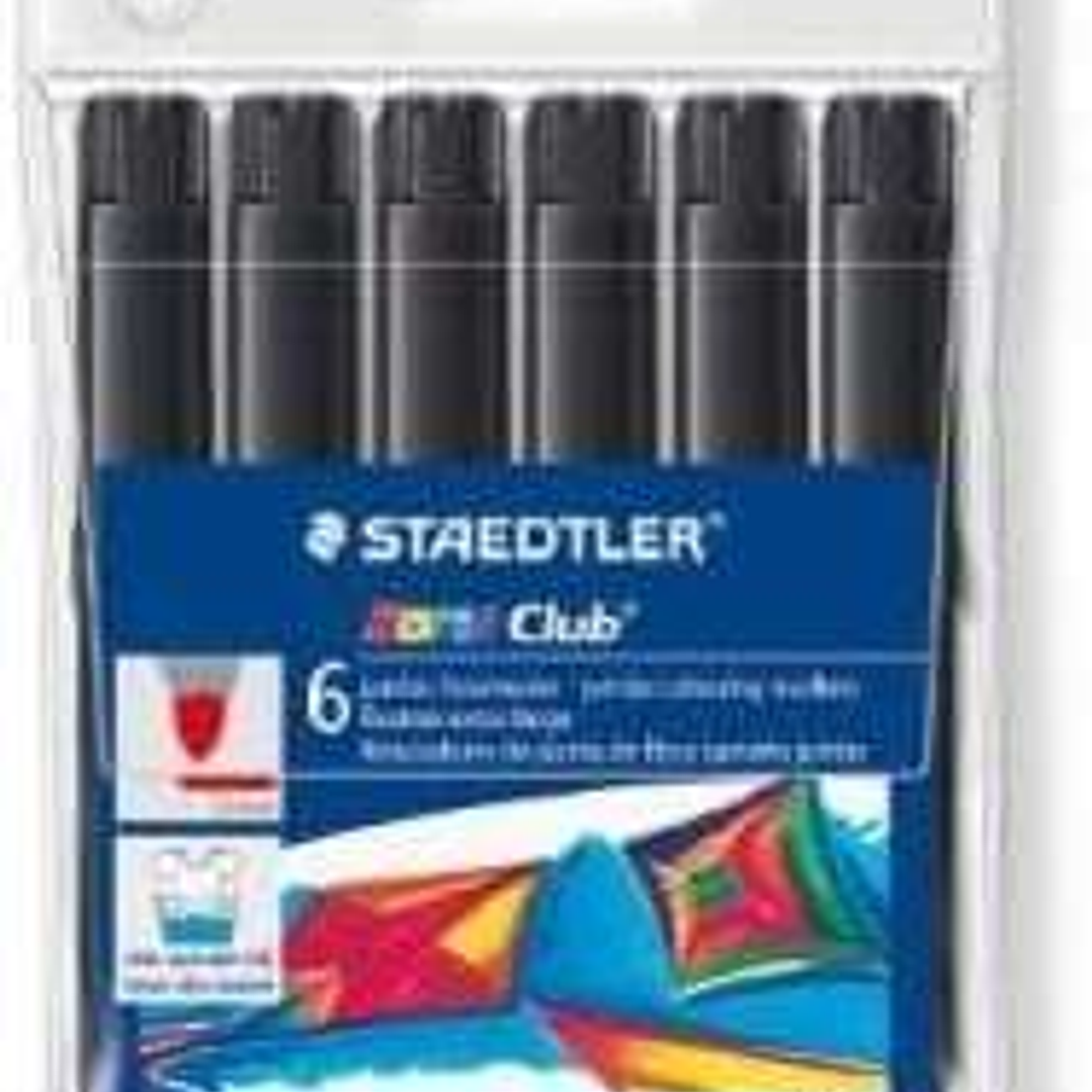 Staedtler Noris Watercolour 340 Pack de 6 Rotuladores de Gran Tamaño - Trazo 3mm Aprox - Lavable Facilmente - Tinta Base de Agua - Color Negro 1