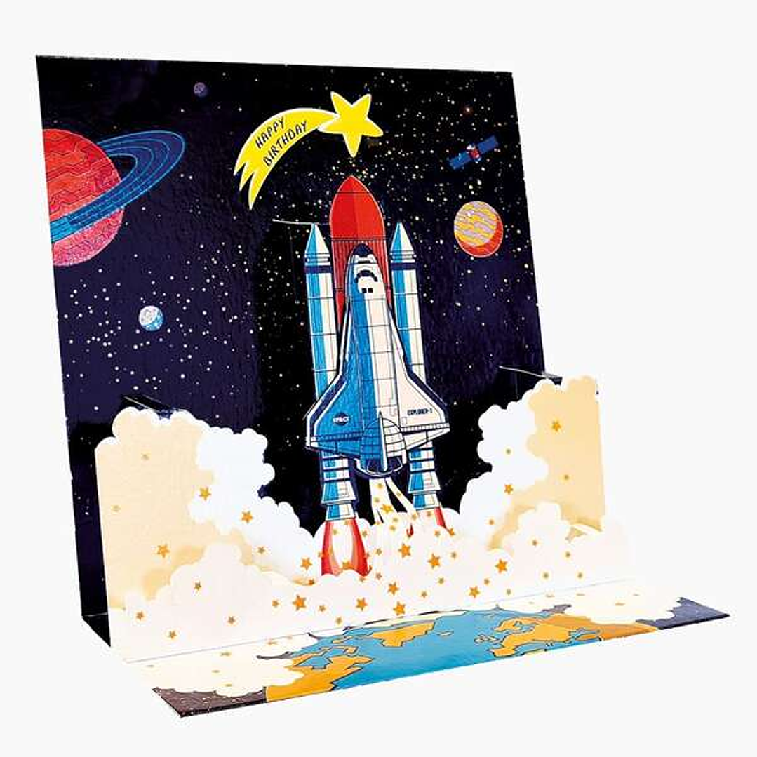 Pictura Tarjeta 3D Pop-Up - 16x16cm - Tematica del Espacio - Embolsada Individualmente - Incluye Sobre Blanco - Papel con Certificacion FSC 1