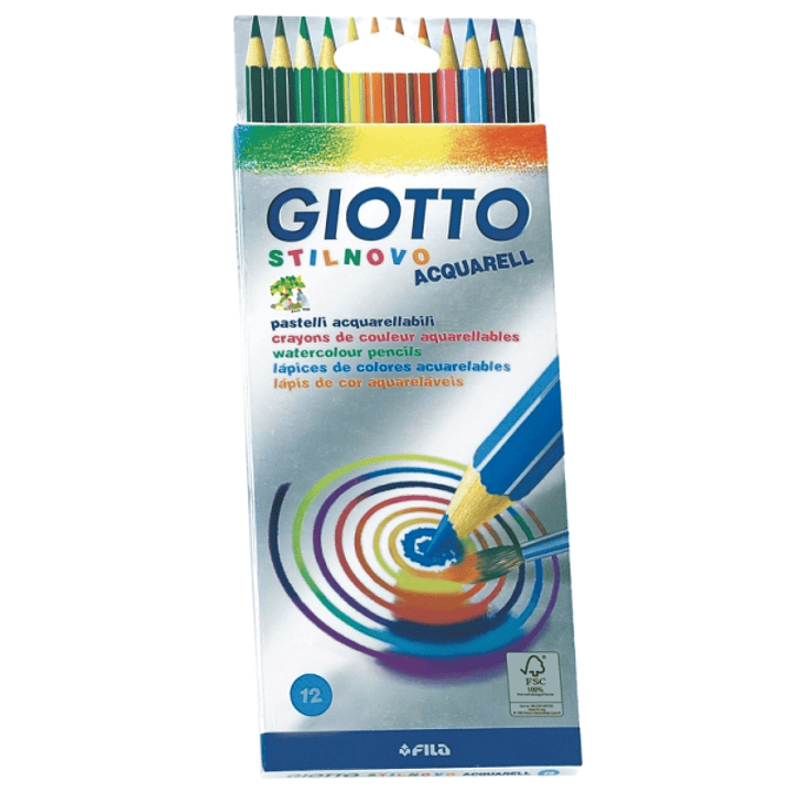 Giotto Stilnovo Acqarell Pack de 12 Lapices de Colores Acuarelables - Forma Hexagonal - Mina 3.3mm - Colores Surtidos 1